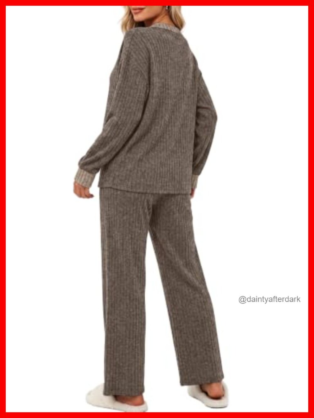 2 Piece Lounge Set Drop Shoulder Top Wide Leg Pant - Picture 3 of 6